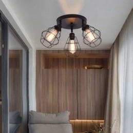 Designer Touch Decorative Industrial Flush Mount Ceiling Light Fixture 3 Light Metal Cage Ceiling Lamp