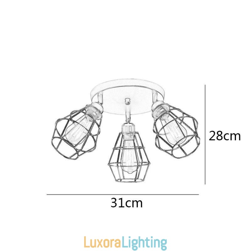 Designer Touch Decorative Industrial Flush Mount Ceiling Light Fixture 3 Light Metal Cage Ceiling Lamp