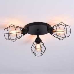 Designer Touch Decorative Industrial Flush Mount Ceiling Light Fixture 3 Light Metal Cage Ceiling Lamp