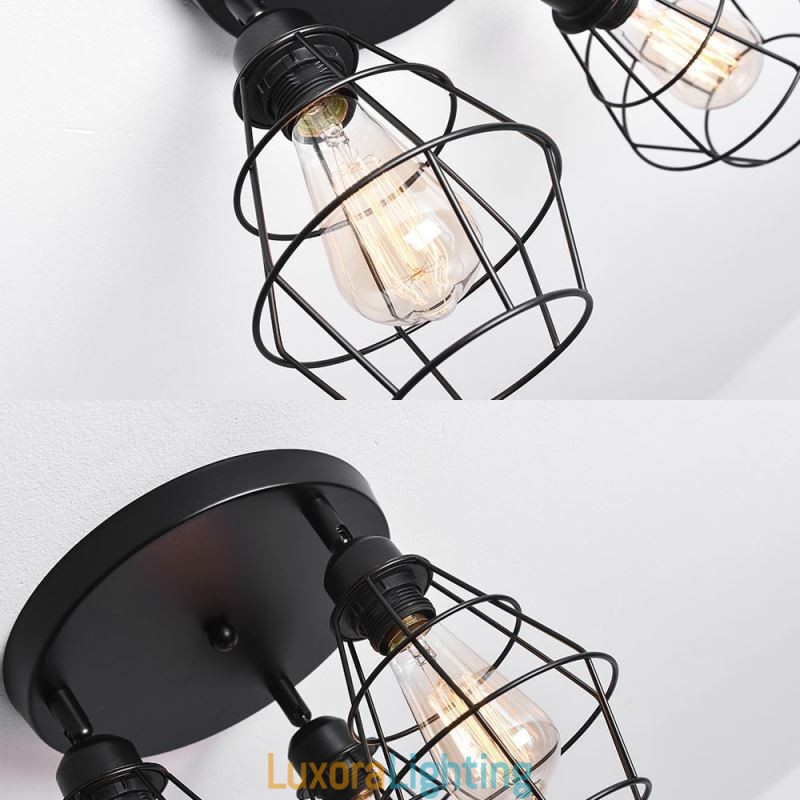 Designer Touch Decorative Industrial Flush Mount Ceiling Light Fixture 3 Light Metal Cage Ceiling Lamp