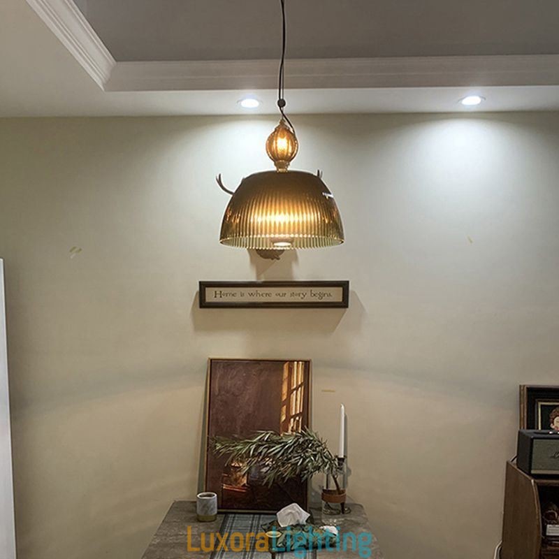 Designer Touch Decorative Pleated Skirt Glass Pendant Light Modern Minimalist Wrought Iron Small Ceiling Light