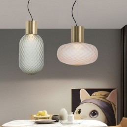 Designer Touch Decorative Grid Glass Pendant Light Modern Iron Simple Ceiling Light