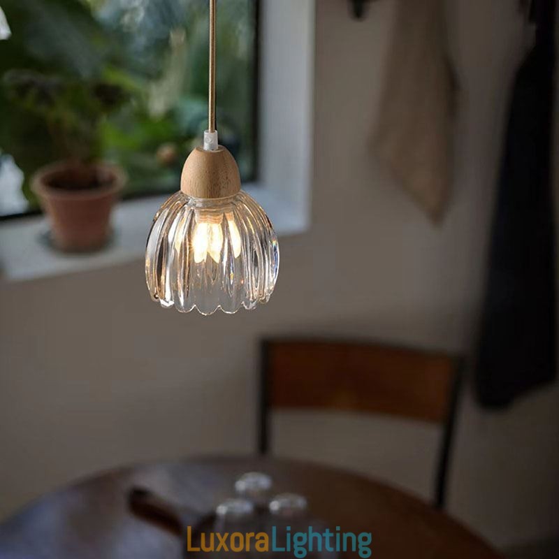Designer Touch Decorative Glass Pendant Light Retro Pastoral Style Island Ceiling Light Rubber Wood Lamp