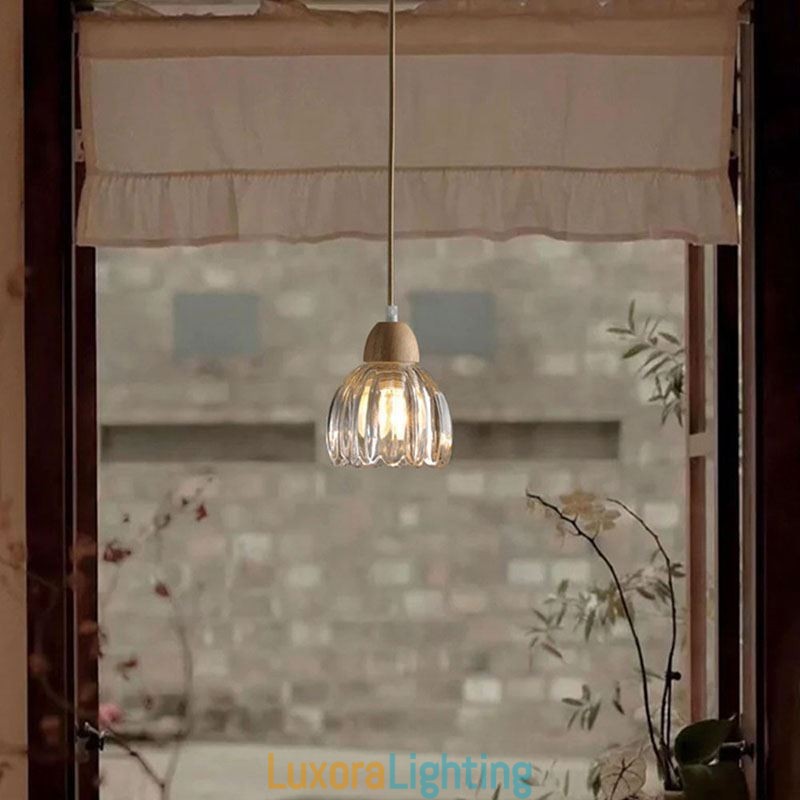 Designer Touch Decorative Glass Pendant Light Retro Pastoral Style Island Ceiling Light Rubber Wood Lamp