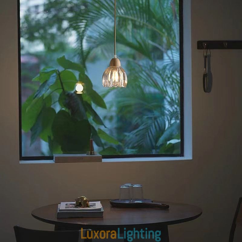 Designer Touch Decorative Glass Pendant Light Retro Pastoral Style Island Ceiling Light Rubber Wood Lamp