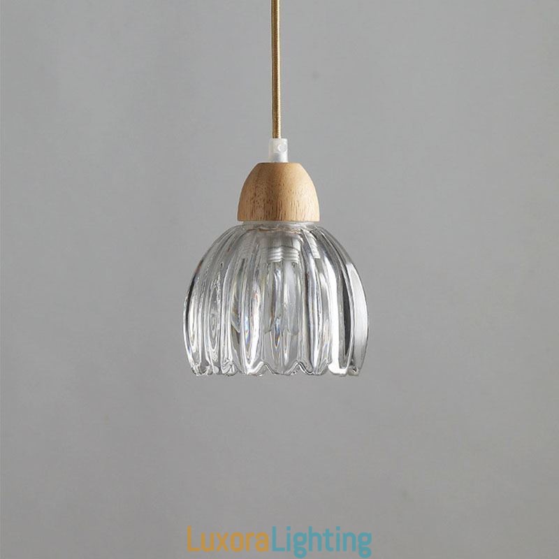 Designer Touch Decorative Glass Pendant Light Retro Pastoral Style Island Ceiling Light Rubber Wood Lamp