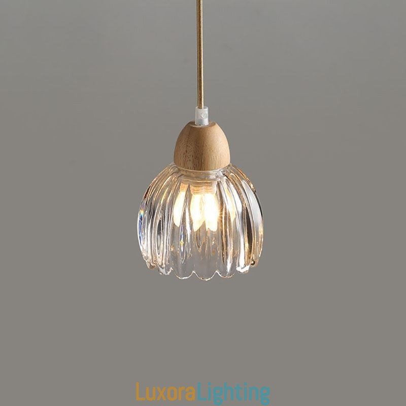 Designer Touch Decorative Glass Pendant Light Retro Pastoral Style Island Ceiling Light Rubber Wood Lamp