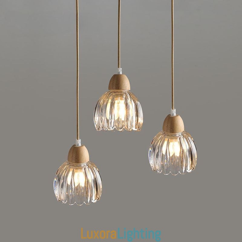 Designer Touch Decorative Glass Pendant Light Retro Pastoral Style Island Ceiling Light Rubber Wood Lamp