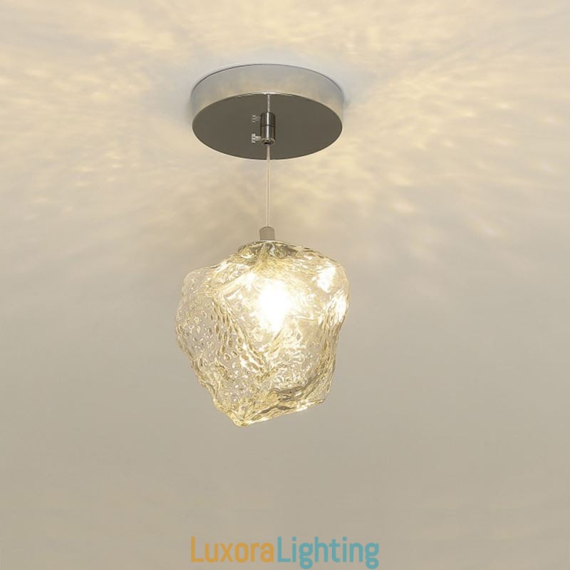 Designer Touch Decorative Glass Pendant Light Retro Lamp Ice Cube Shaped Lampshade