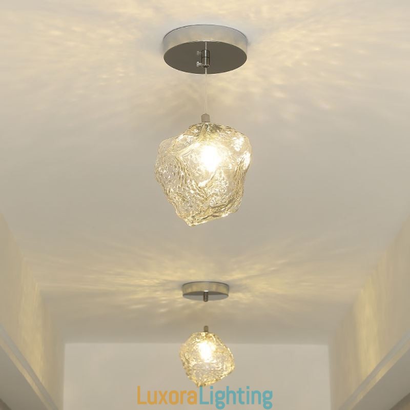 Designer Touch Decorative Glass Pendant Light Retro Lamp Ice Cube Shaped Lampshade