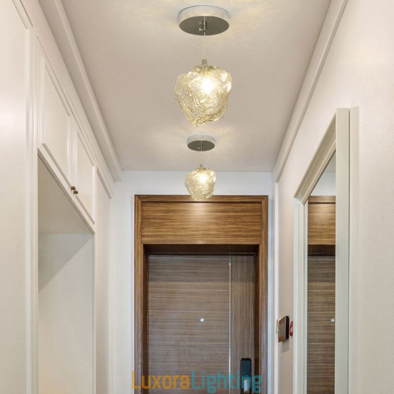 Designer Touch Decorative Glass Pendant Light Retro Lamp Ice Cube Shaped Lampshade