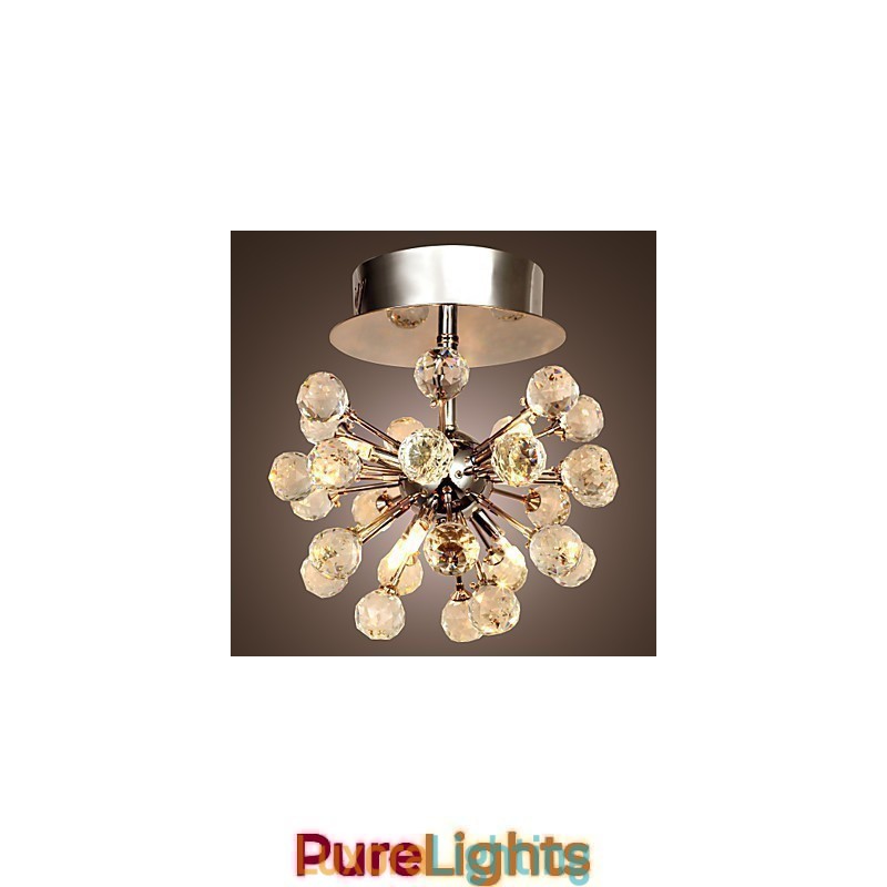 Designer Touch Decorative Modern Contemporary Crystal Mini Style Chrome Metal Chandelier Flush Mount