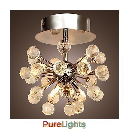 Designer Touch Decorative Modern Contemporary Crystal Mini Style Chrome Metal Chandelier Flush Mount