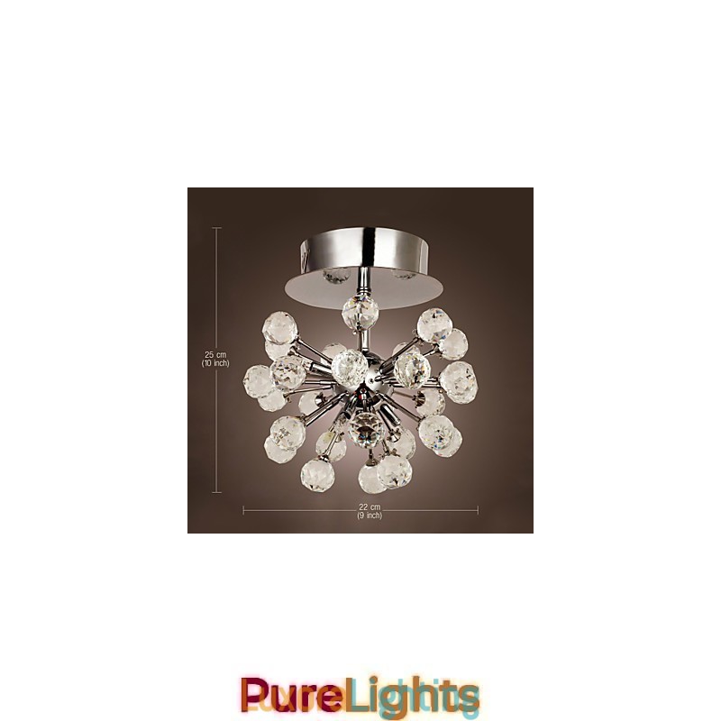 Designer Touch Decorative Modern Contemporary Crystal Mini Style Chrome Metal Chandelier Flush Mount