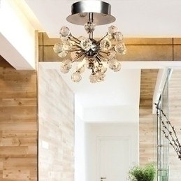 Designer Touch Decorative Modern Contemporary Crystal Mini Style Chrome Metal Chandelier Flush Mount