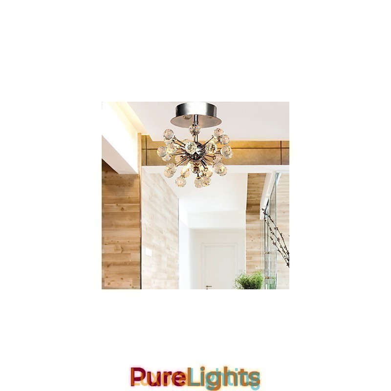 Designer Touch Decorative Modern Contemporary Crystal Mini Style Chrome Metal Chandelier Flush Mount