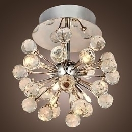 Designer Touch Decorative Modern Contemporary Crystal Mini Style Chrome Metal Chandelier Flush Mount
