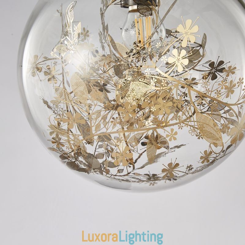 Designer Touch Decorative Glass Ball Pendant Light Leaves Christmas Hanging Lighting