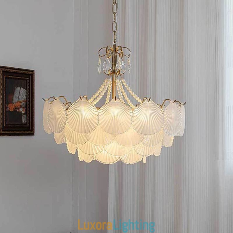 Designer Touch Decorative European Glass Pendant Light Post Modern Scallop Hanging Light