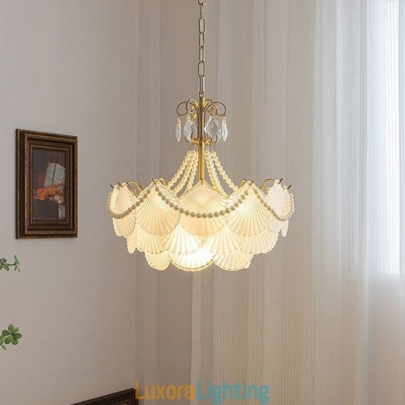 Designer Touch Decorative European Glass Pendant Light Elegant Scallop Hanging Light