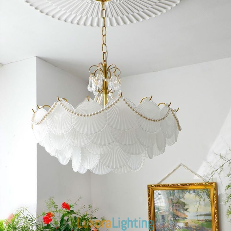 Designer Touch Decorative European Glass Pendant Light Elegant Scallop Hanging Light