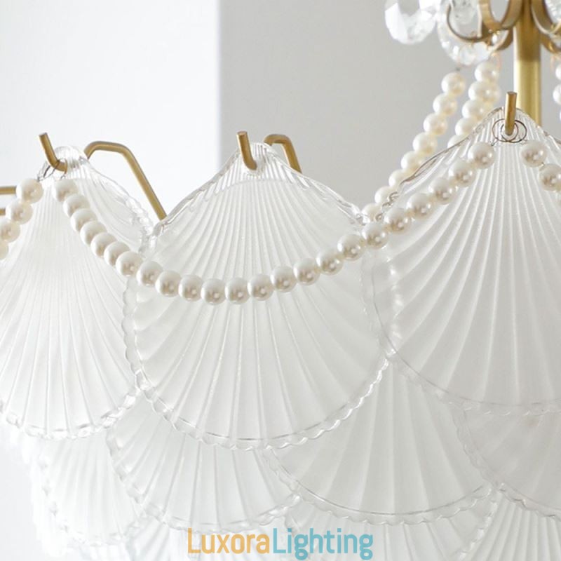 Designer Touch Decorative European Glass Pendant Light Elegant Scallop Hanging Light