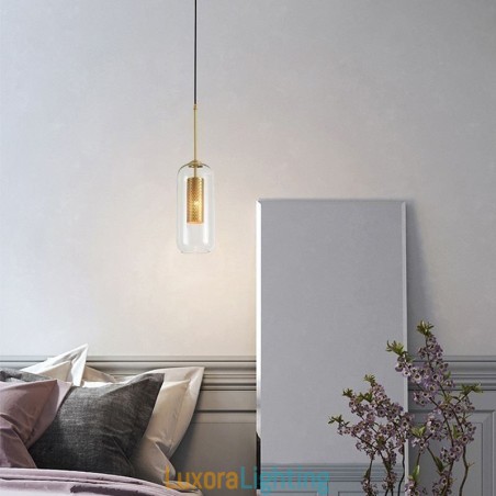 Designer Touch Decorative Nordic Clear Glass Pendant Light Unique Inner Brass Hollow out Pendant Light