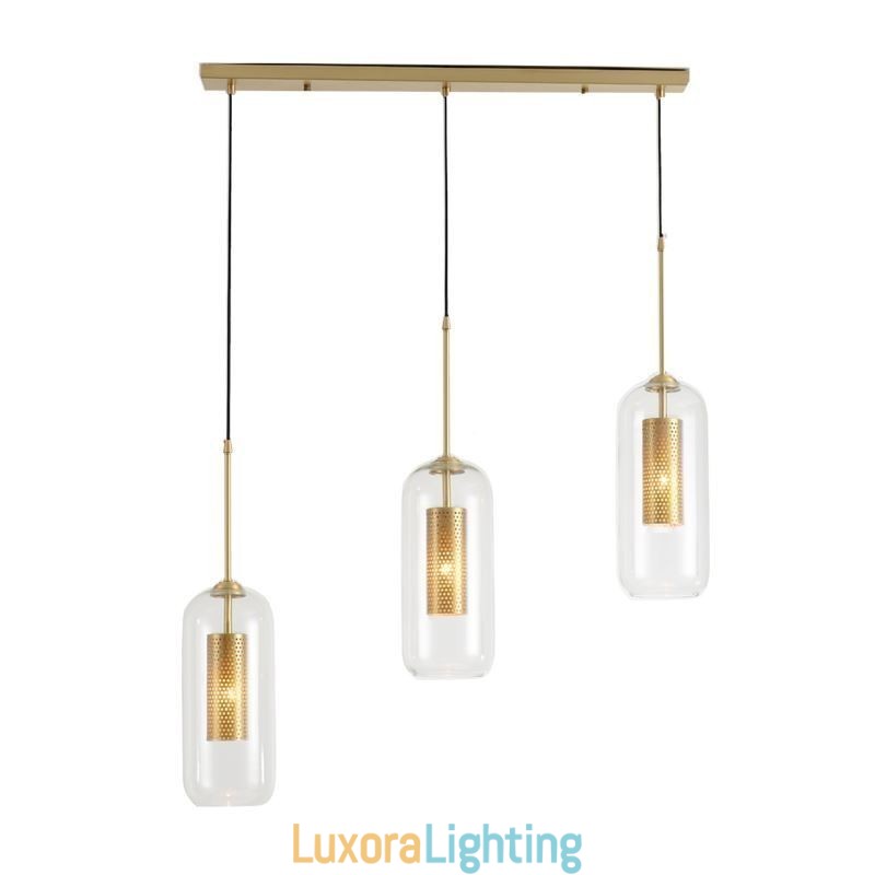 Designer Touch Decorative Nordic Clear Glass Pendant Light Unique Inner Brass Hollow out Pendant Light