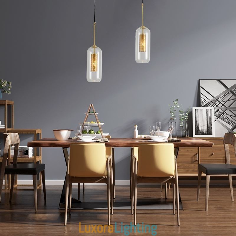 Designer Touch Decorative Nordic Clear Glass Pendant Light Unique Inner Brass Hollow out Pendant Light