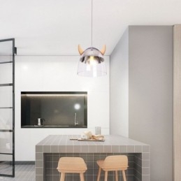 Designer Touch Decorative Classical Glass Pendant Light Wood Horn Lamp Creative Lighting