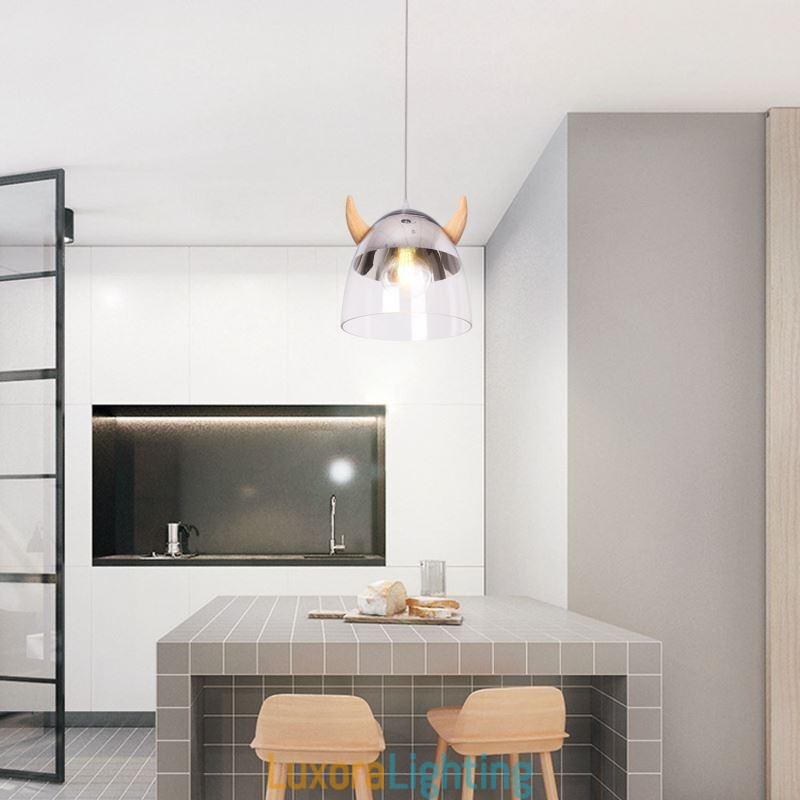 Designer Touch Decorative Classical Glass Pendant Light Wood Horn Lamp Creative Lighting