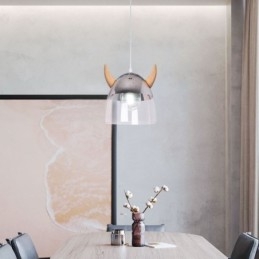 Designer Touch Decorative Classical Glass Pendant Light Wood Horn Lamp Creative Lighting