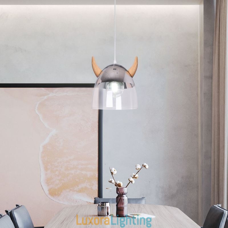 Designer Touch Decorative Classical Glass Pendant Light Wood Horn Lamp Creative Lighting