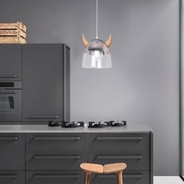 Designer Touch Decorative Classical Glass Pendant Light Wood Horn Lamp Creative Lighting