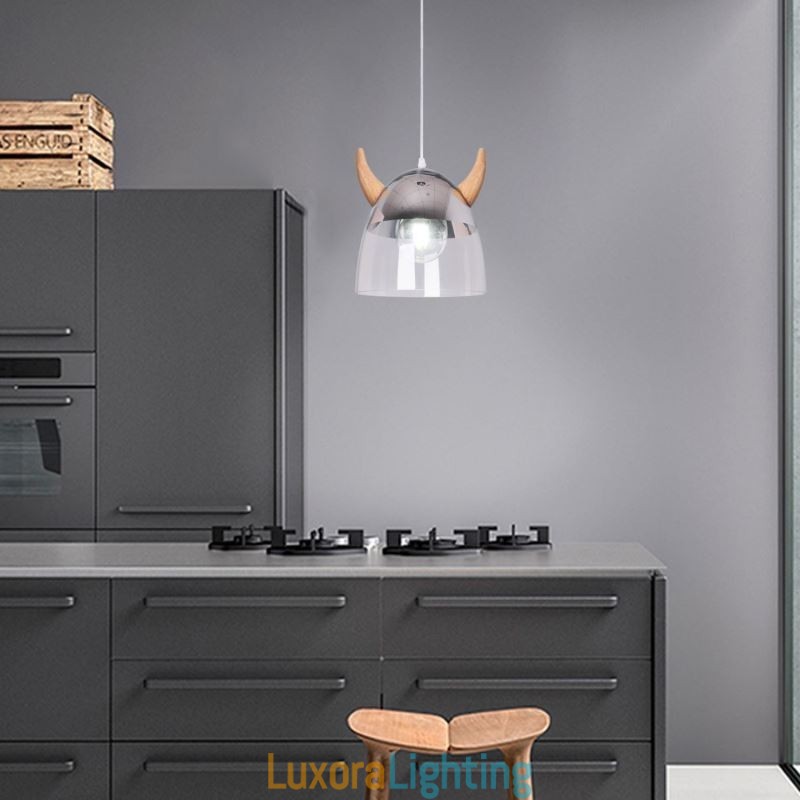 Designer Touch Decorative Classical Glass Pendant Light Wood Horn Lamp Creative Lighting