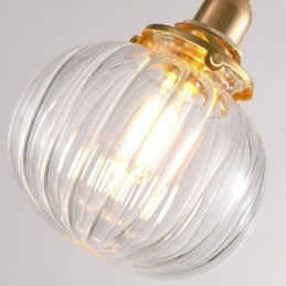 Designer Touch Decorative Glass Pendant Light Clear Round Ribbed Pumpkin Shape Lamp 1 Light