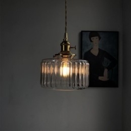 Designer Touch Decorative Jelly Jar Clear Ribbed Glass Pendant Light With Twist Switch