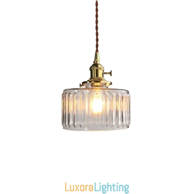 Designer Touch Decorative Jelly Jar Clear Ribbed Glass Pendant Light With Twist Switch