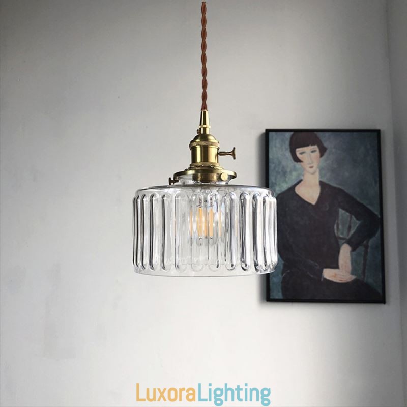 Designer Touch Decorative Jelly Jar Clear Ribbed Glass Pendant Light With Twist Switch