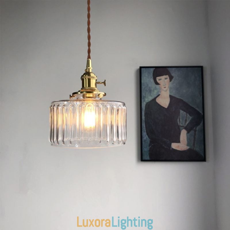 Designer Touch Decorative Jelly Jar Clear Ribbed Glass Pendant Light With Twist Switch