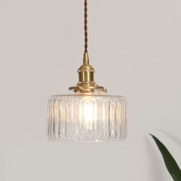 Designer Touch Decorative Jelly Jar Clear Ribbed Glass Pendant Light With Twist Switch
