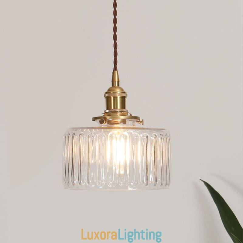 Designer Touch Decorative Jelly Jar Clear Ribbed Glass Pendant Light With Twist Switch