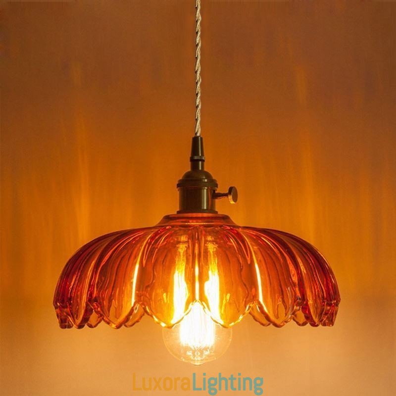 Designer Touch Decorative Modern Retro Glass Pendant Lighting Flower Shade Lamp With Twist Switch Light