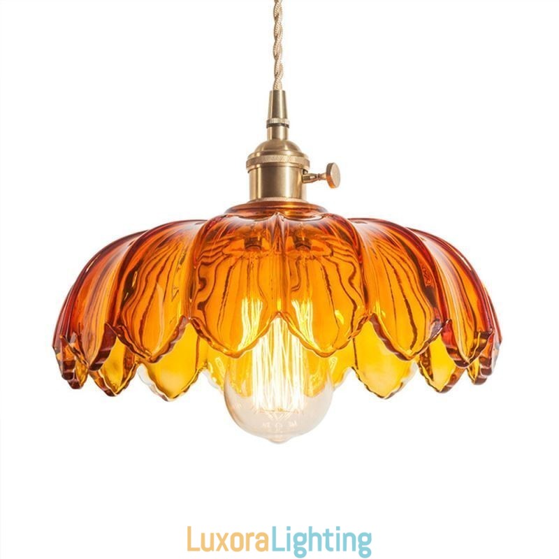 Designer Touch Decorative Modern Retro Glass Pendant Lighting Flower Shade Lamp With Twist Switch Light