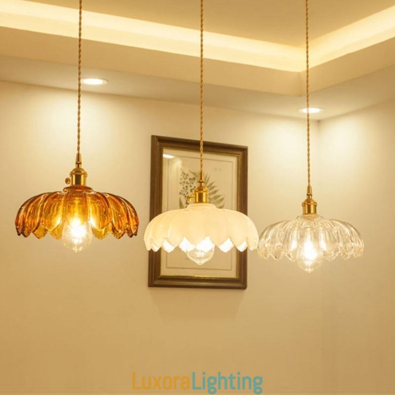 Designer Touch Decorative Modern Retro Glass Pendant Lighting Flower Shade Lamp With Twist Switch Light