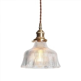 Designer Touch Decorative Dome Large Clear Ribbed Glass Pendant Light with Brass Holder Twist Switch