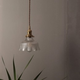 Designer Touch Decorative Dome Large Clear Ribbed Glass Pendant Light with Brass Holder Twist Switch