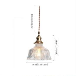 Designer Touch Decorative Dome Large Clear Ribbed Glass Pendant Light with Brass Holder Twist Switch