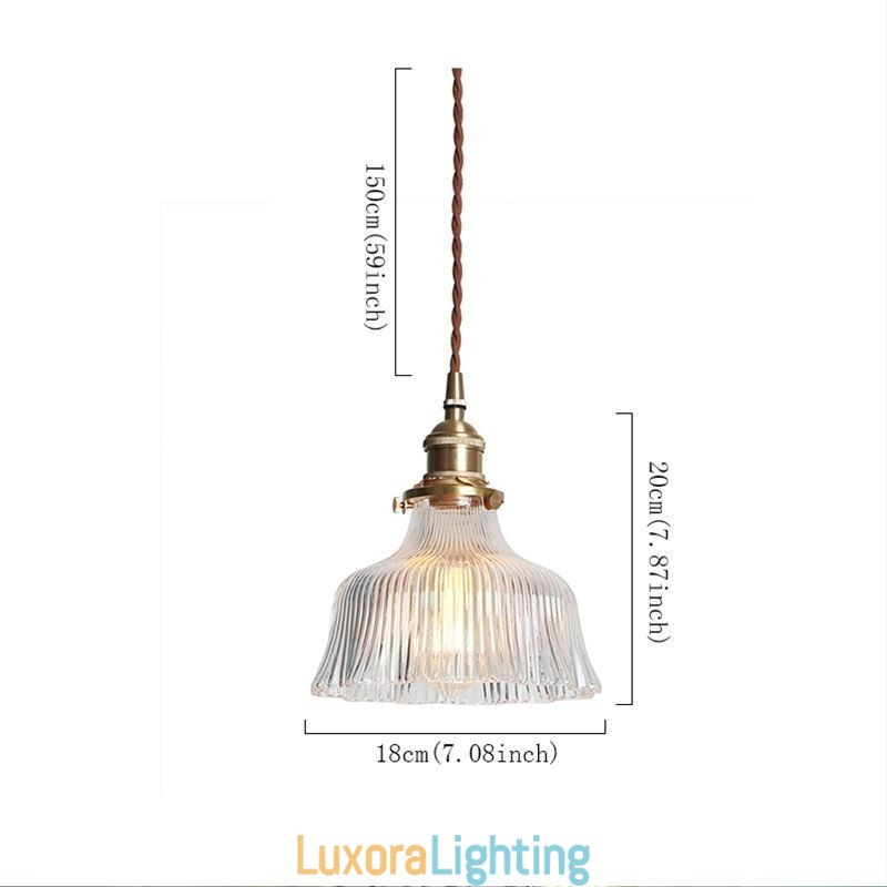 Designer Touch Decorative Dome Large Clear Ribbed Glass Pendant Light with Brass Holder Twist Switch