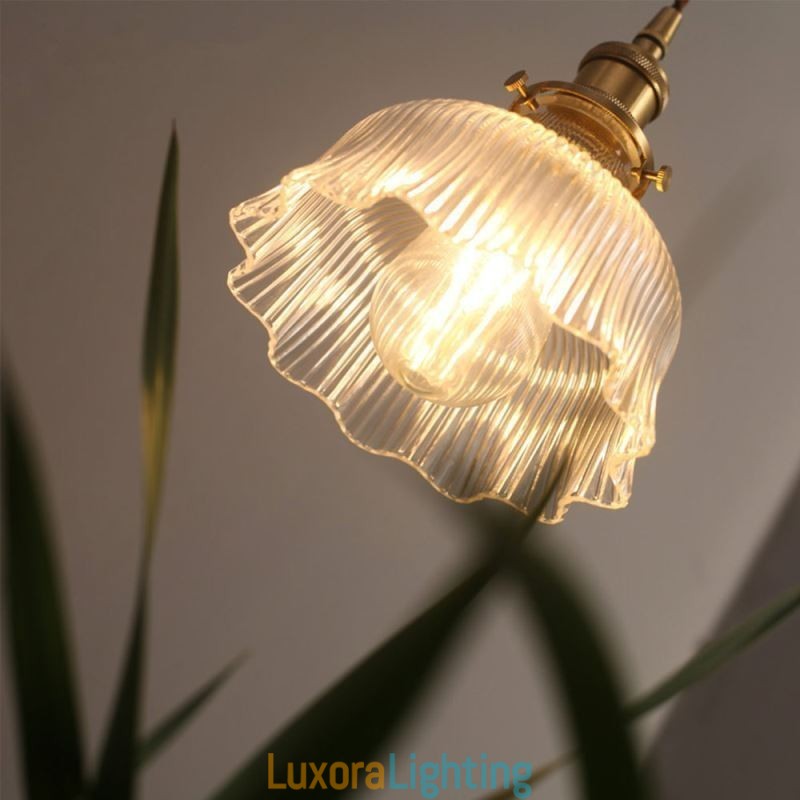 Designer Touch Decorative Dome Large Clear Ribbed Glass Pendant Light with Brass Holder Twist Switch